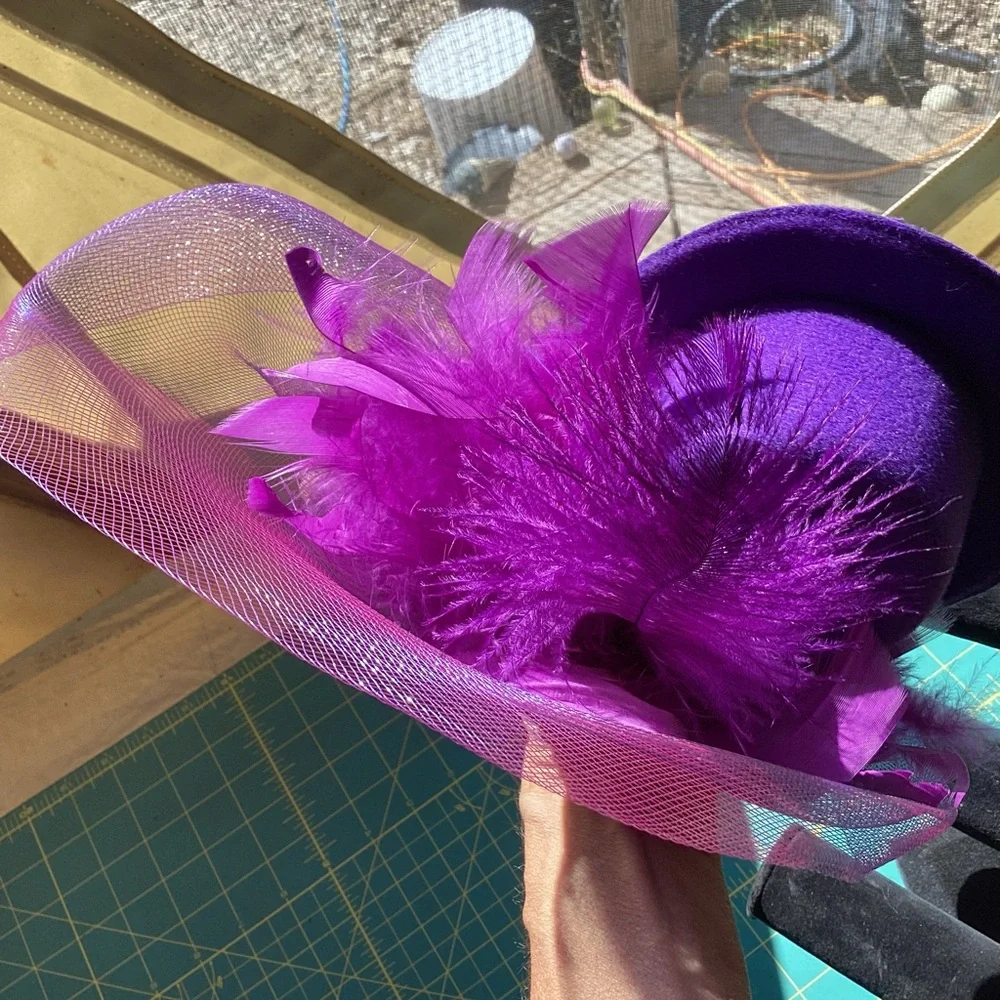 Tiny Victorian Purple Feather Hat Clip On Accessories Costume Steampunk Cosplay
